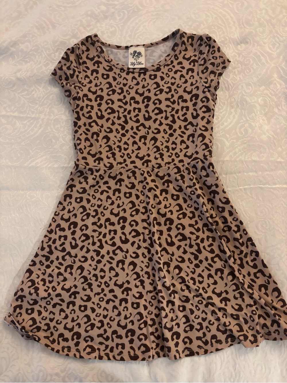 Lily Bleu Taupe and Dark Brown Leopard Print Skater Dress